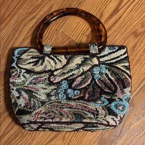 Tortoise Handle Floral Clutch
